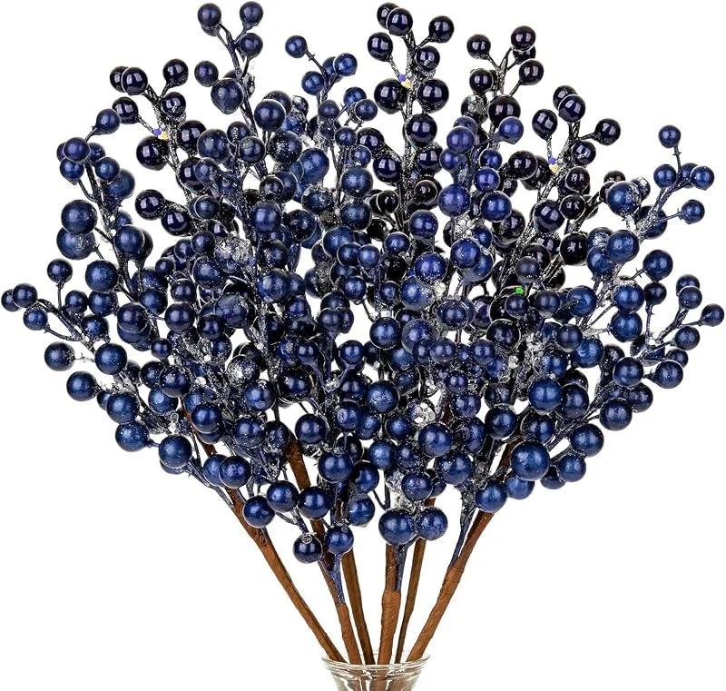 Visita la tienda de Oairse Oairse 6 piezas de bayas de Navidad de 35 cm con purpurina, púas de bayas artificiales, púas de frutas artificiales, ramas de bayas azules para decoraciones de árbol de Navidad, arreglo floral — Adviento y mesa