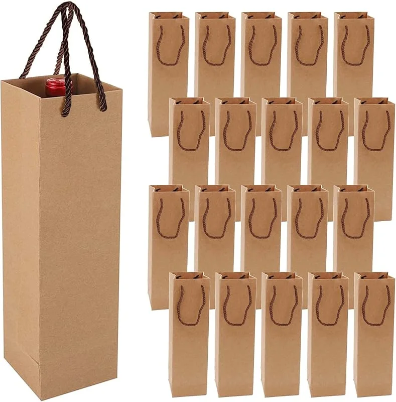 xocome Bolsas de regalo de vino de papel kraft, bolsas de regalo de vino premium con asas, 20 bolsas de almacenamiento de vino de papel kraft para Navidad, boda, fiesta (marrón) — Vino y mesa festiva