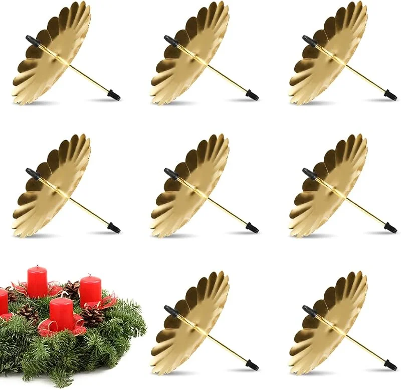 Wishstar Candelero para Corona de Adviento Navidad Diámetro 8 cm, Juego de 8 Portavelas de Oro para Corona de Adviento con Mandril — Adviento y mesa