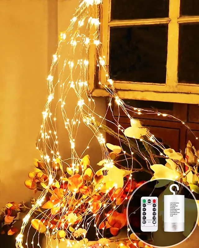 Joysing Guirnalda 2M 200LED Luces de Navidad a Pilas, IP65 Impermeable Cadena Con Mando a Distancia, Temporizador, Para Decoración Navideña Interiores Exteriores — Luces Navidad