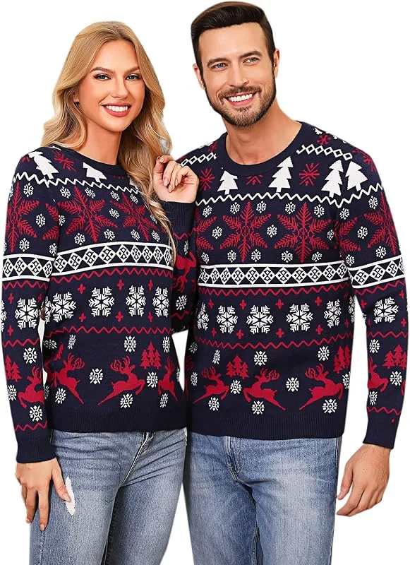 Visita la tienda de Aseniza Aseniza Jersey Navideño para Hombre Mujer Pareja Jersey Navidad Familia de Rojo de Casual Cuello Redondo Clásico, S-XXL — Ropa Navidad