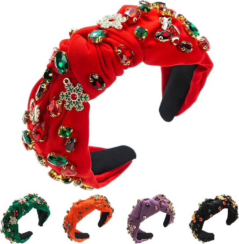 Winmany Diadema diamantes imitación Navidad con cuentas anudadas cristal para mujeres y niñas calcetines árbol Navidad banda ancha para el cabello accesorios para el cabello disfraz — Ropa Navidad