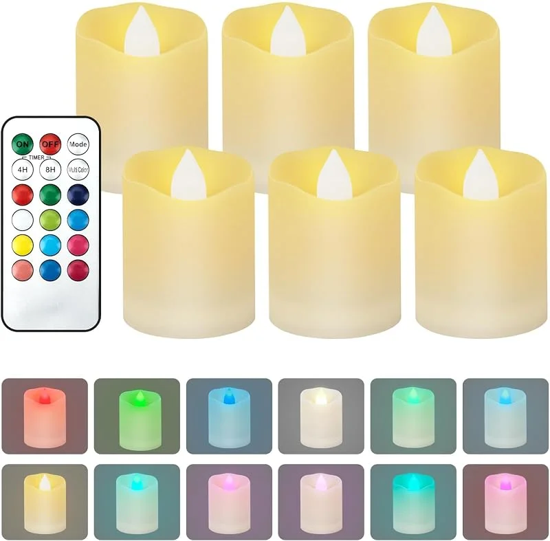 LDUMODUW Velas LED 6 colores efecto llama, Hasta 200 horas de autonomía, velas eléctricas para Halloween, Navidad, bodas, decoración, fiestas, bodas.[Clase de eficiencia energética A] — Luces Navidad