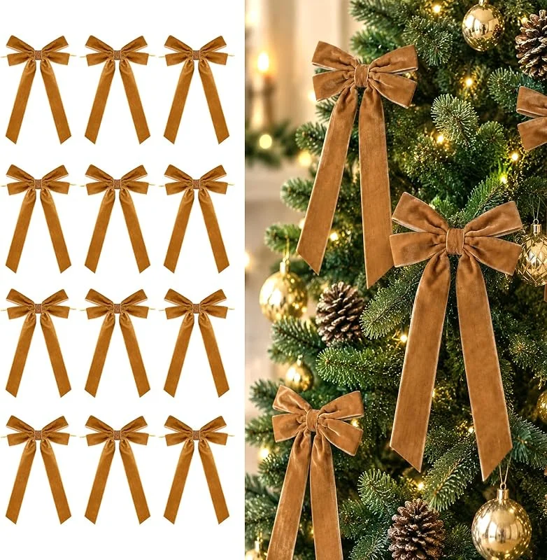 Visita la tienda de G2PLUS G2PLUS Lazos de Terciopelo de Navidad Marrón 13x18cm, 12PCS — Envoltorio regalo