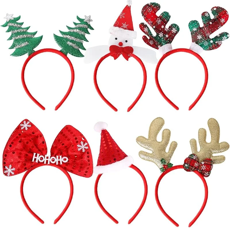 Epokus 6 Piezas Diademas Navideñas, Diadema Navidad, Sombrero de Navidad, Muñeco de Nieve, Árbol de Navidad, Cuernos De Reno, Papá Noel, Diadema Reno, Fiesta De Regalo para Adultos Niños Niña — Ropa Navidad