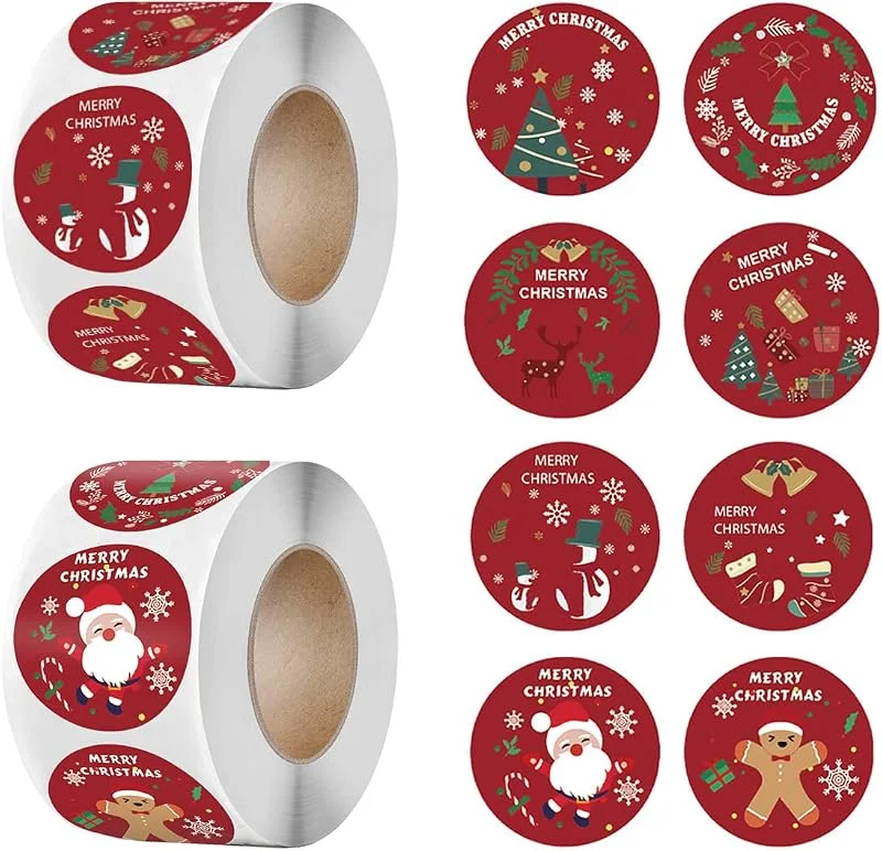 ZEACCT 1000 Piezas Pegatinas para Regalos Navidad, Etiquetas de Navidad 1, 5 Pulgadas, árbol de Navidad, Papá Noel, Alce de Navidad, Campana de Navidad Rollo Pegatinas Navidad, para Sobres Bolsas Regalo — Envoltorio regalo