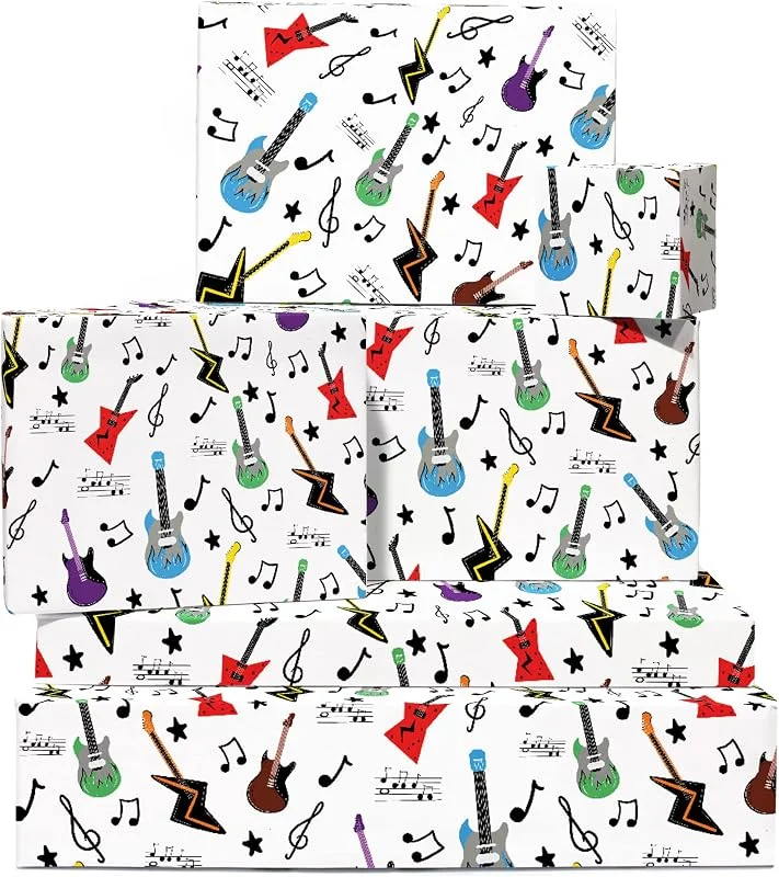 Central 23 Papel de Regalo - Guitarra Musical - Papel de Regalo de Cumpleaños para Niño - (6x) Hojas de Regalo - Papel de Regalo para Hombres y Mujeres - Viene con Pegatinas - Central 23 — Envoltorio regalo