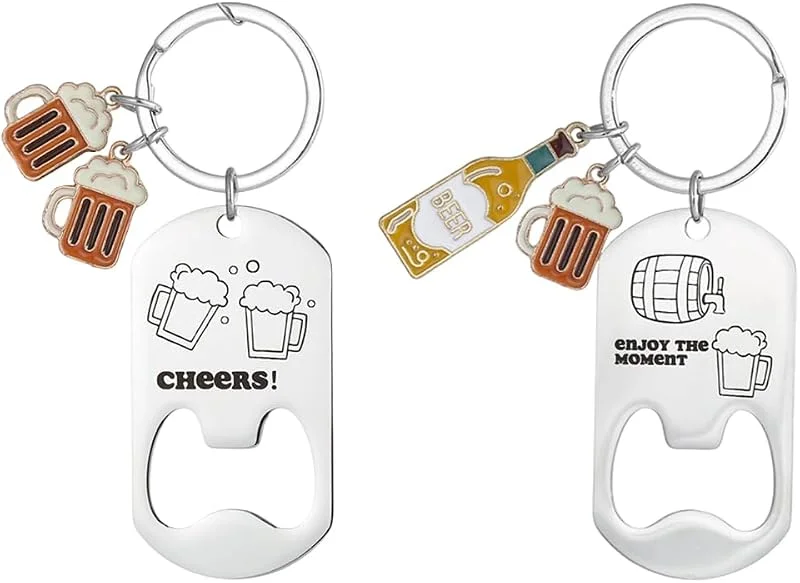 OUDQFCJ Abrebotellas Personalizado con Grabado, 2 piezas Acero Inoxidable Sacacorchos Personalizado con Caja De Regalo, Llaveros Personalizados, Abrebotellas Regalos para Latas De Cerveza Cocina Bar — Vino y mesa festiva