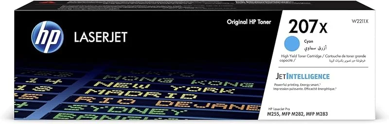 HP 207X W2211X, Cian, Cartucho Tóner de Alta Capacidad Original, de 2.450 páginas, para impresoras HP Color LaserJet Pro MFP M282nw, MFP M283fdn, MFP M283fdw, M255dw y M255nw — Vino y mesa festiva