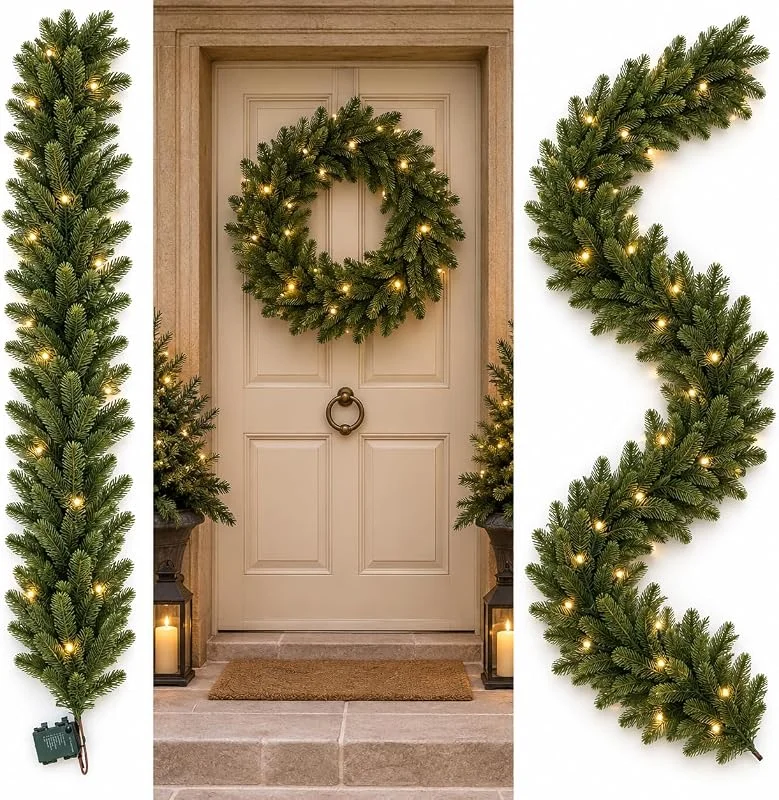 AebeChun Guirnalda de Navidad con iluminación, 200 cm, 50 LEDs Blanco Cálido — Decoracion Navidad