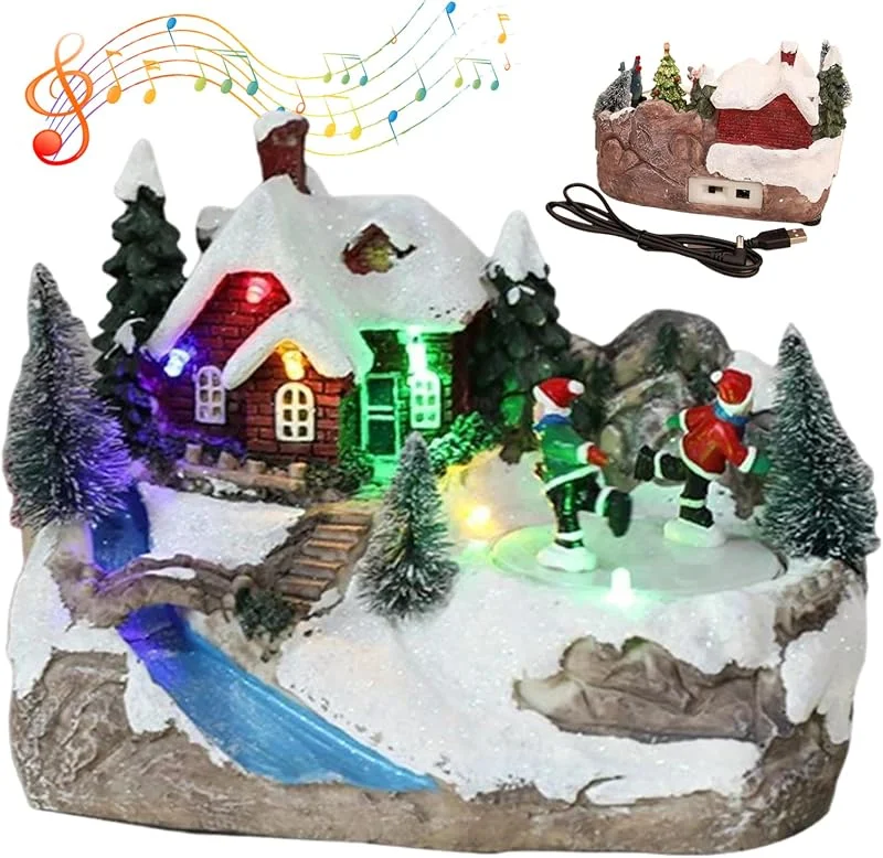 Comebachome Pueblo navideño Iluminado con música, Figuras giratorias, decoración de Mesa de 6, 3x5, 5x4, 1 — Decoracion Navidad
