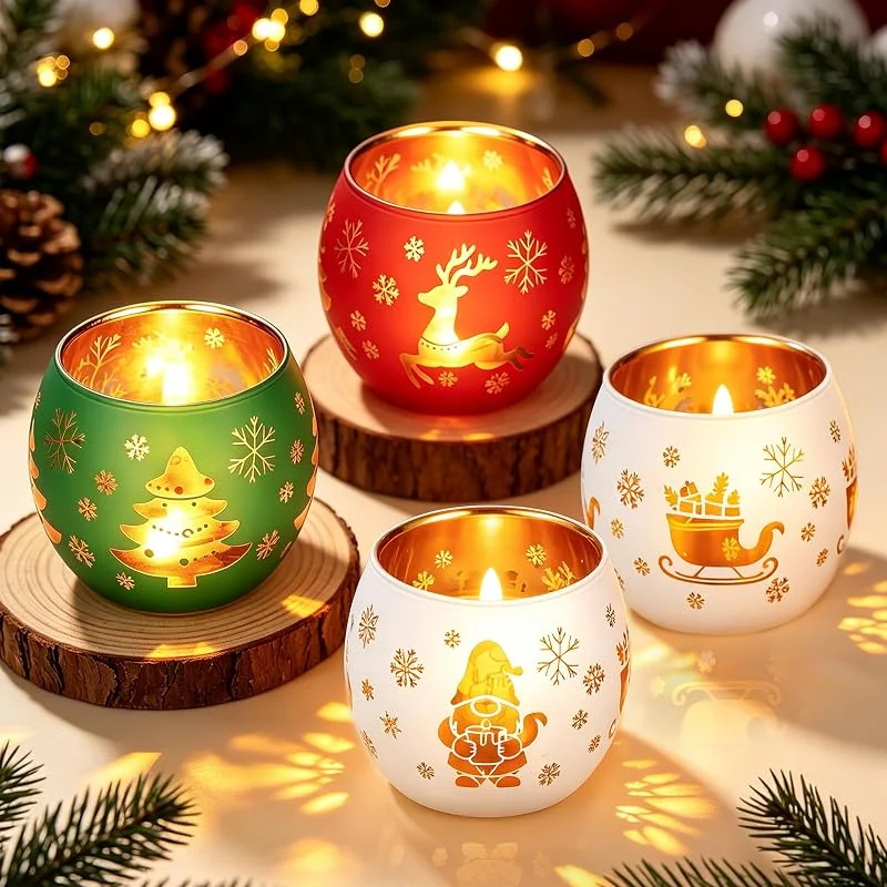 Hahorpa 4 Piezas Porta Velas Navideñas, Decoración de Mesa Navidad — Adviento y mesa