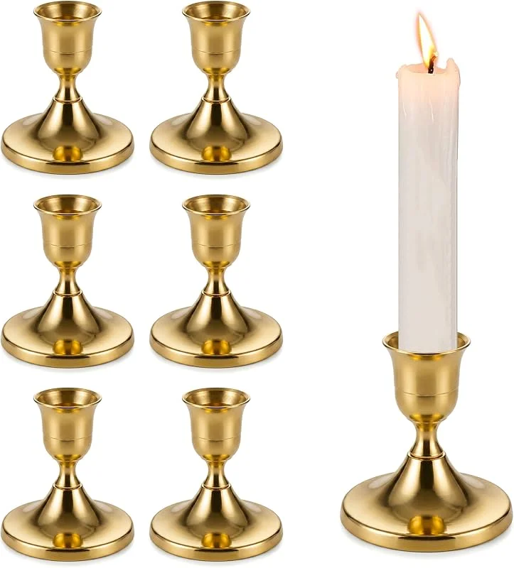 FerraDrend 6 Piezas Cónico Candelabros para Velas, 7 x 7, 4 cm Portavelas de Metal — Cena a la luz de velas
