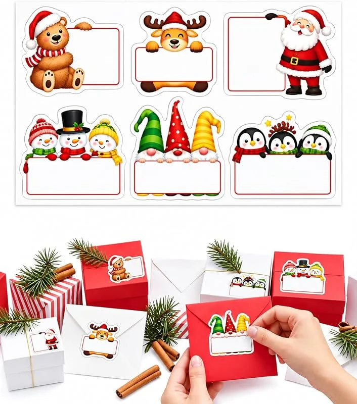 BTACGWP 120 Pegatinas Navidad Regalos Motivos Navideños Reno Papá Noel Duendes Animales Para Bolsas Regalo Tarjetas De Felicitación Sobres Decoración Festiva — Envoltorio regalo