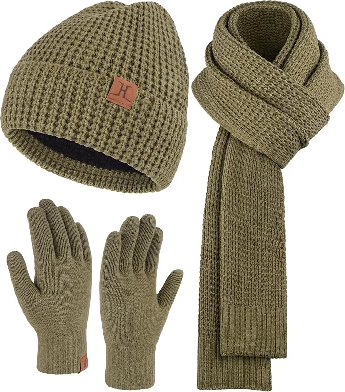 Zasfou - Conjunto de gorro de invierno para hombre, bufanda larga, guantes táctiles, con gorro forrado polar cálido, regalo para hombre — Ropa Navidad