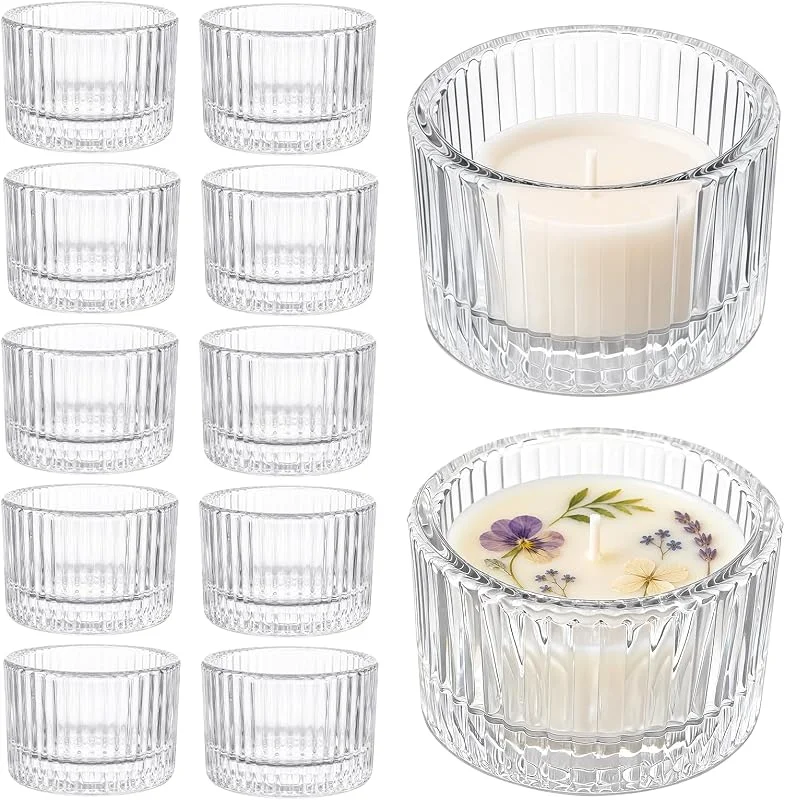 Veebmys 12 Piezas Portavelas de Cristal, Vasos para Velas de Té 5x3.5cm Transparentes, Estilo Vintage para Aromaterapia y DIY, Ideales para Bodas, Fiestas, Hogar, Camping — Cena a la luz de velas