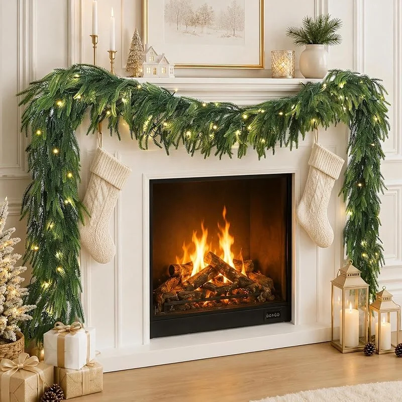 N&T NIETING Guirnalda navideña de pino Norfolk con temporizador, 2, 7 m — Decoracion Navidad