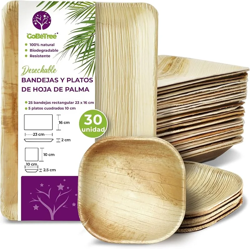 Visita la tienda de GoBeTree GoBeTree 25 Platos Desechables Elegantes Hoja de Palma 23x16 + 5 de 10 cm — Adviento y mesa