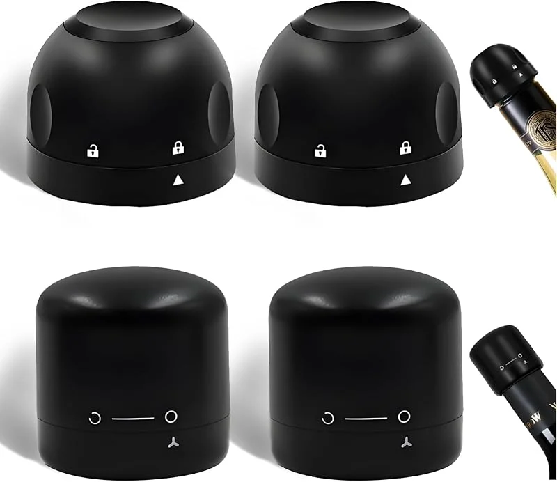 BUZUYIWAR 4 Piezas Tapones para Botellas de Vino Champagne Stoppers Reutilizables Tapa de Botella de Vino Silicona Tapones Champán con Función de Bloqueo Desbloqueo Mantener Fresco para Champán Vino Espumoso — Vino y mesa festiva