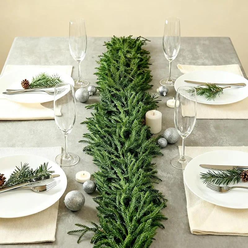 FePen Guirnalda de Navidad Artificial, FePen 150 cm Guirnalda de Pino Norfolk, Guirnalda de Abeto Verde Realista, Decoración Navidad para Interiores y Exteriores, Chimenea, Mesa, Puerta, Escaleras — Decoracion Navidad
