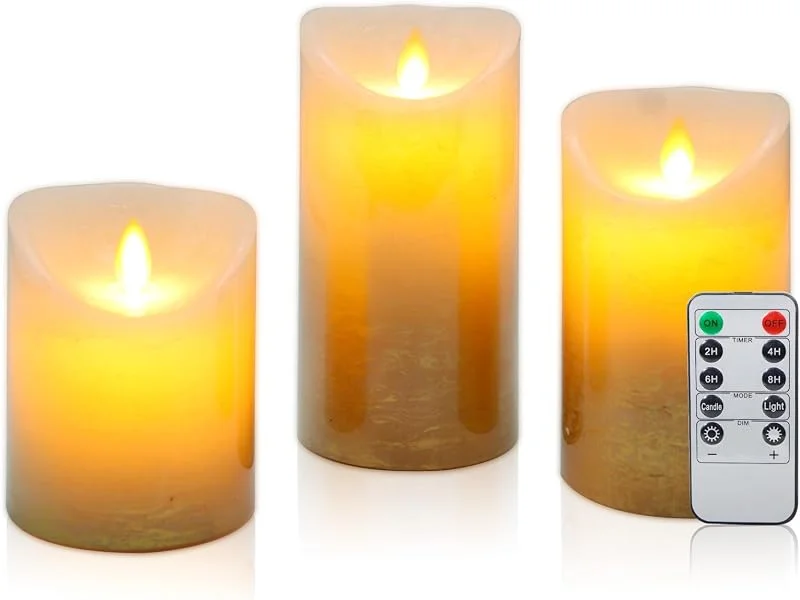 Visita la tienda de CCLIFE CCLIFE Velas eléctricas y LED de cera real con control remoto, función de temporizador, hechas de parafina, Funcionamiento con batería, Oro 3 Piezas — Luces Navidad