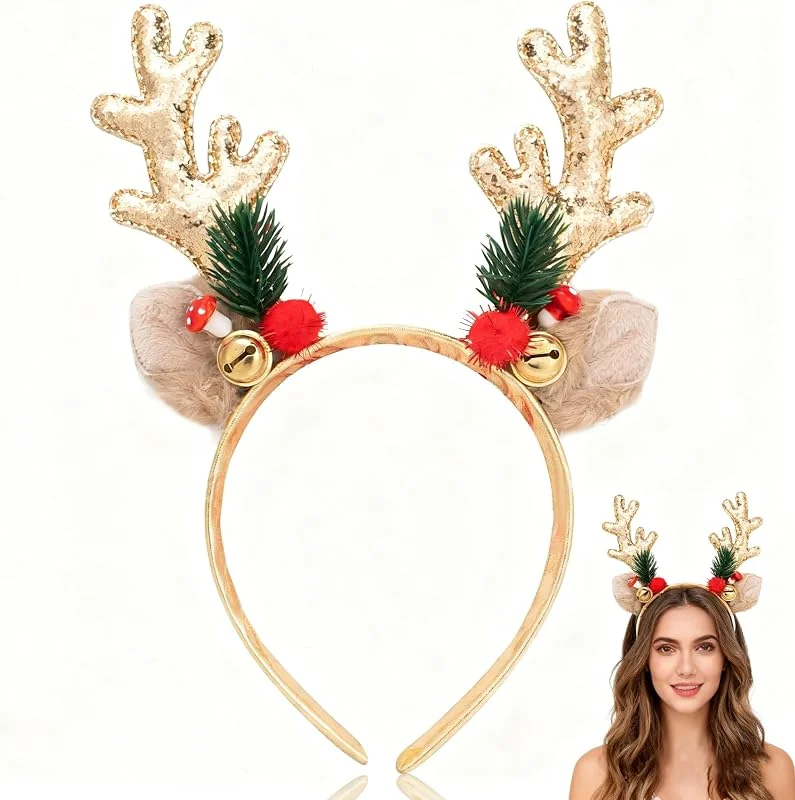 Lysjoy Diadema Reno Navidad, Diademas Navidad, Diademas Cuernos Ciervo, Diadema de Cuernos de Reno, Cuerno Renos Diademaes para Carnaval, Fiesta de Cumpleaños, Cosplay — Ropa Navidad