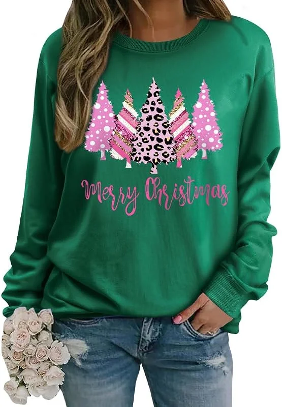 Visita la tienda de WIEIYM WIEIYM Jersey de Navidad para mujer, sudadera con estampado de árbol de Navidad, cuello redondo, manga larga, suéter de Navidad, informal, sudadera de Navidad, B-verde oscuro, L — Ropa Navidad