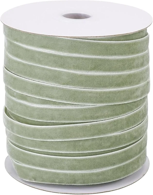 FASHEWELRY Cinta de terciopelo de 50 yardas, cinta de satén de una sola cara de 3, 8 pulgadas, color verde oliva para envolver regalos, lazo, Navidad, boda, fiesta, decoración, accesorios de ropa — Envoltorio regalo
