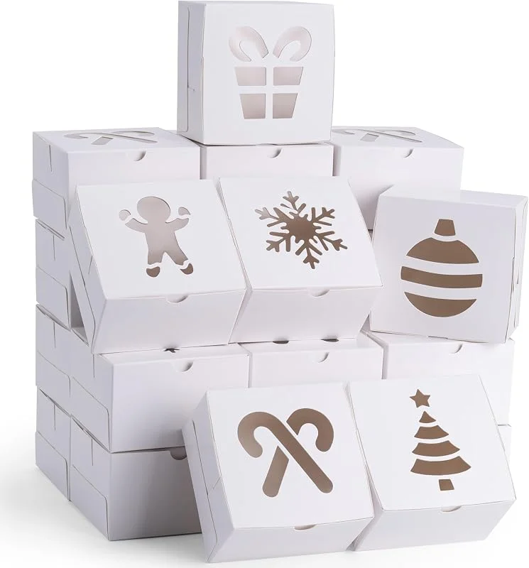 Visita la tienda de JOYIN JOYIN 36 cajas de galletas de Navidad, cajas blancas con ventana de 4 x 4 x 2.5 pulgadas, caja de regalo de panadería para Navidad, fiestas, pasteles, cupcakes, galletas, donas — Envoltorio regalo
