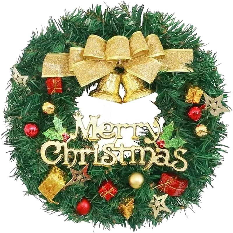 HQRKOTM Corona navideña, aldaba navideña con cinta dorada, corona para puerta de exterior, corona navideña, decoración de Adviento y Navidad — Decoracion Navidad