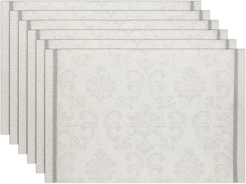 Visita la tienda de comfoyar comfoyar Juego de 6 Manteles Individuales Damasco Floral Plateado Lavable — Hogar y cocina