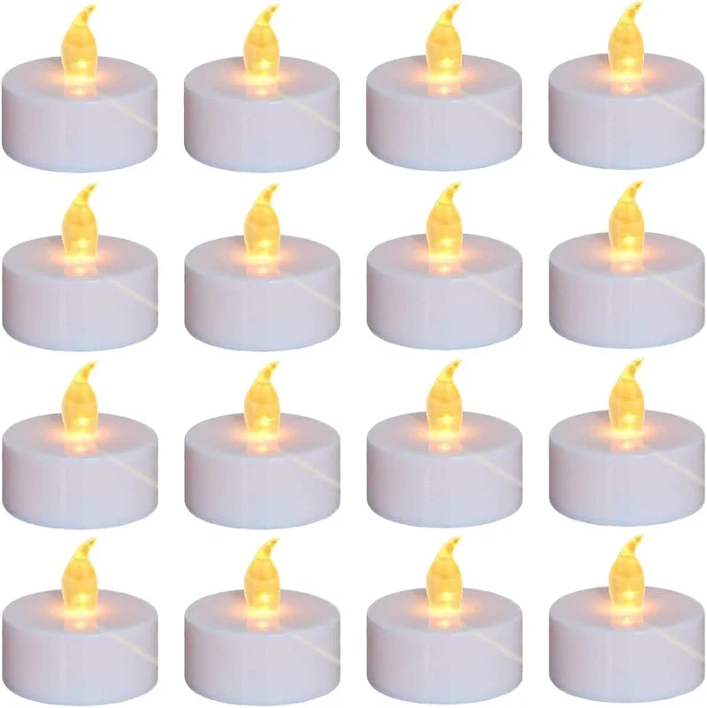 Nancia Velas de té sin llama con pilas, realista, brillante, parpadeante, paquete de 24 velas eléctricas, de larga duración, 100 horas de luz amarilla cálida, fiestas, decoración del hogar — Luces Navidad