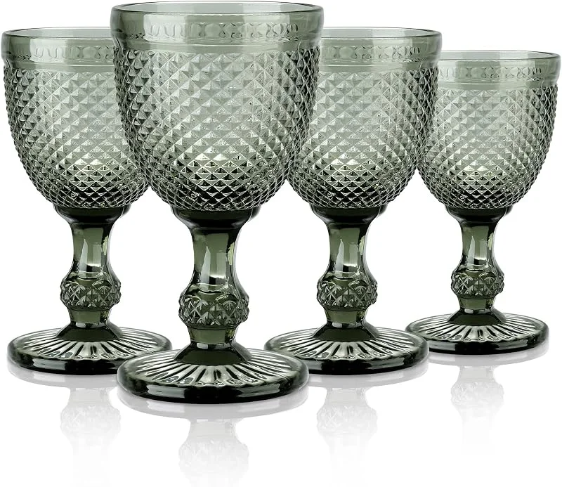 Visita la tienda de Joeyan Joeyan 270ml Set de 4 Copas de Vino Vintage Gris con Relieve — Vino y mesa festiva