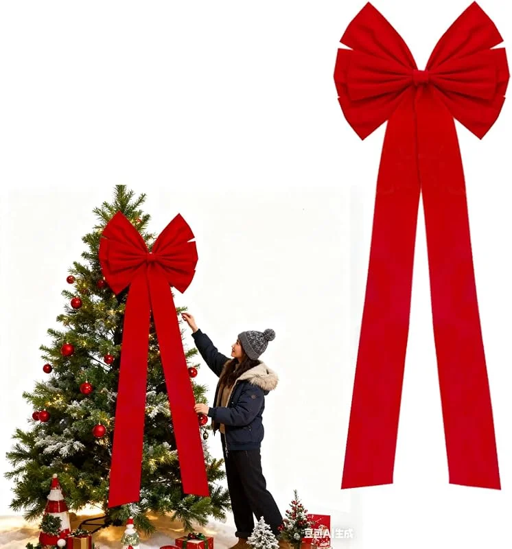 Dorclife Lazo rojo para decoración de árbol de Navidad, 90 cm, lazo grande de terciopelo con serpentinas largas para corona, puerta, festividades, fiestas, festivales, suministros de decoración de Navidad — Decoracion Navidad
