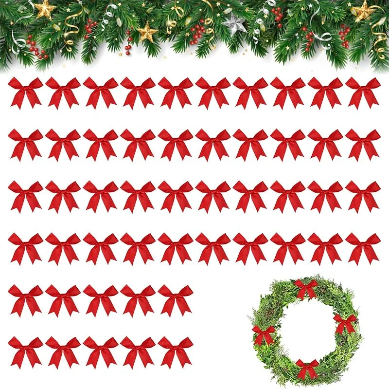 Cerioll Lazos Rojo Navidad, 50 Piezas Lazos para Árbol De Navidad, Dornos De Lazo Navideños, Arcos Navideños, para Días Festivos, Cumpleaños, Bodas, Fiestas Y Celebraciones — Envoltorio regalo