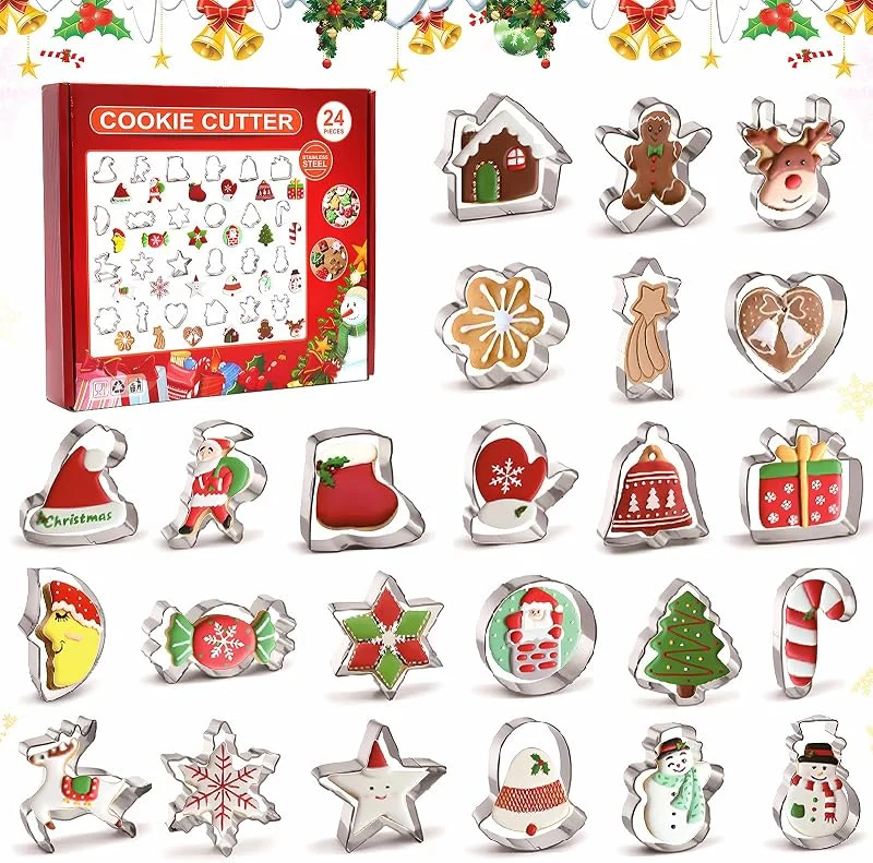 Visita la tienda de Miioto Moldes Galletas Navidad, Cortadores de Galletas Navidad， Molde de Galletas de Acero Inoxidable, 24 Patrones de Galletas Navideñas(papá Noel, muñeco de nieve, árbol de Navidad, etc.) — Hogar y cocina