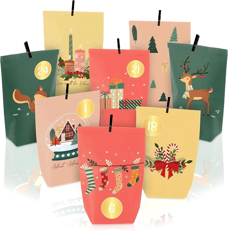 Nordstern Calendario de Adviento para rellenar, bolsas de regalo para personalizar con pinzas y pegatinas, calendario de Navidad para mujeres, hombres y niños — Envoltorio regalo