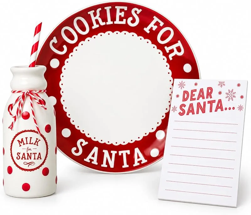 Visita la tienda de Pearhead Pearhead Juego de platos de galletas de Navidad para Papá Noel, incluye plato, jarra y bloc de notas, actividad navideña para niños, galletas y leche y letras navideñas al Polo Norte, tradiciones de — Adviento y mesa