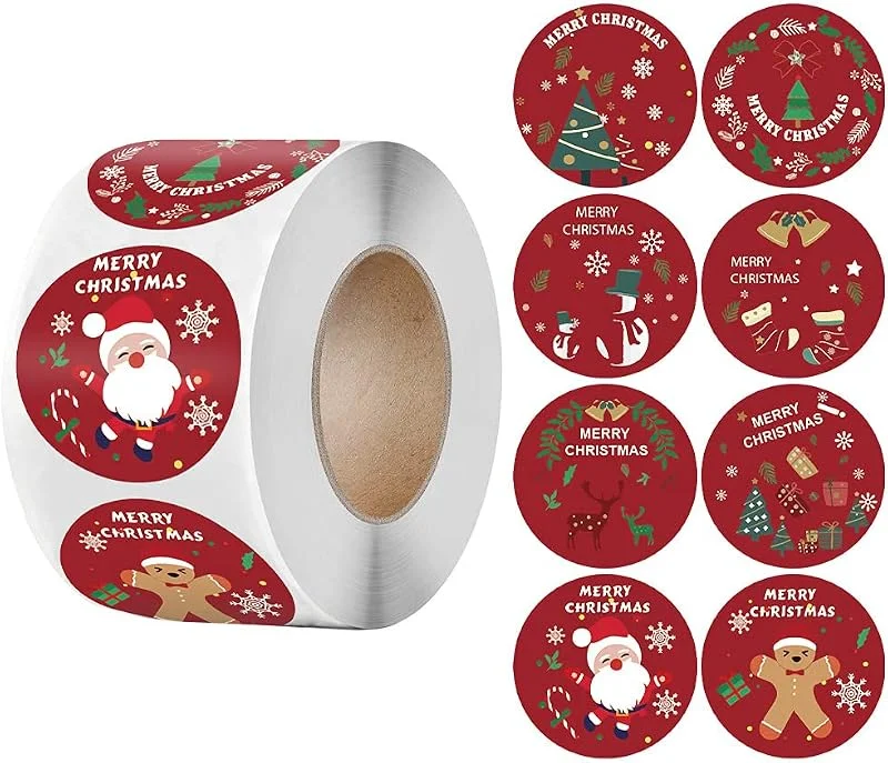 Generisch 500 unidades de pegatinas navideñas autoadhesivas, etiquetas de regalo adhesivas, rollos de pegatinas navideñas, pegatinas decorativas para tarjetas de Navidad, bolsas de regalo y bolsas de papel, 8 — Envoltorio regalo