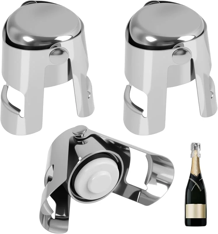 Lacryphx Set de 3 Tapones de Vino y ChampáN De Acero Inoxidable, TapóN de Vino Al Vacío–Con Cierre Al VacíO y Cabezal De Silicona–Apto Para Lavavajillas y Compatible Con Botellas Standard — Vino y mesa festiva