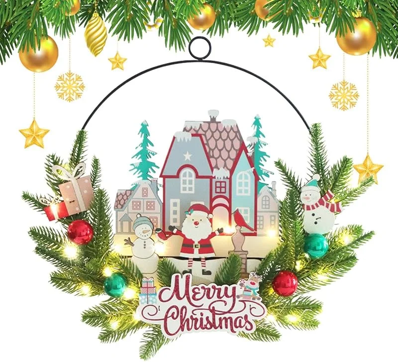 Generic Corona de puerta de Navidad artificial preiluminada para decoración de — Decoracion Navidad