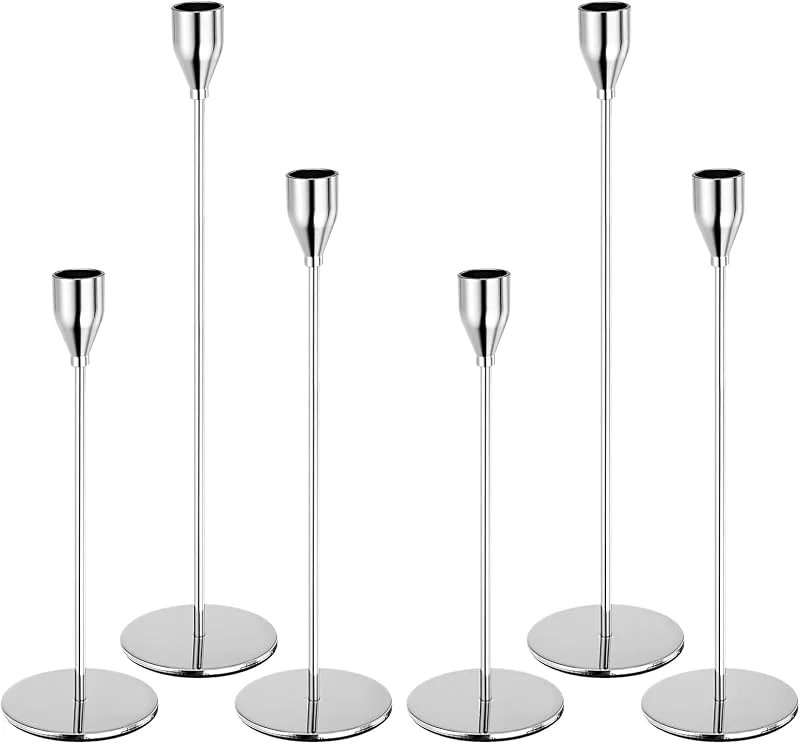 Visita la tienda de PATIKIL PATIKIL Juego de 6 Plateado Candelabro Soporte Taper Vela Portavelas — Cena a la luz de velas