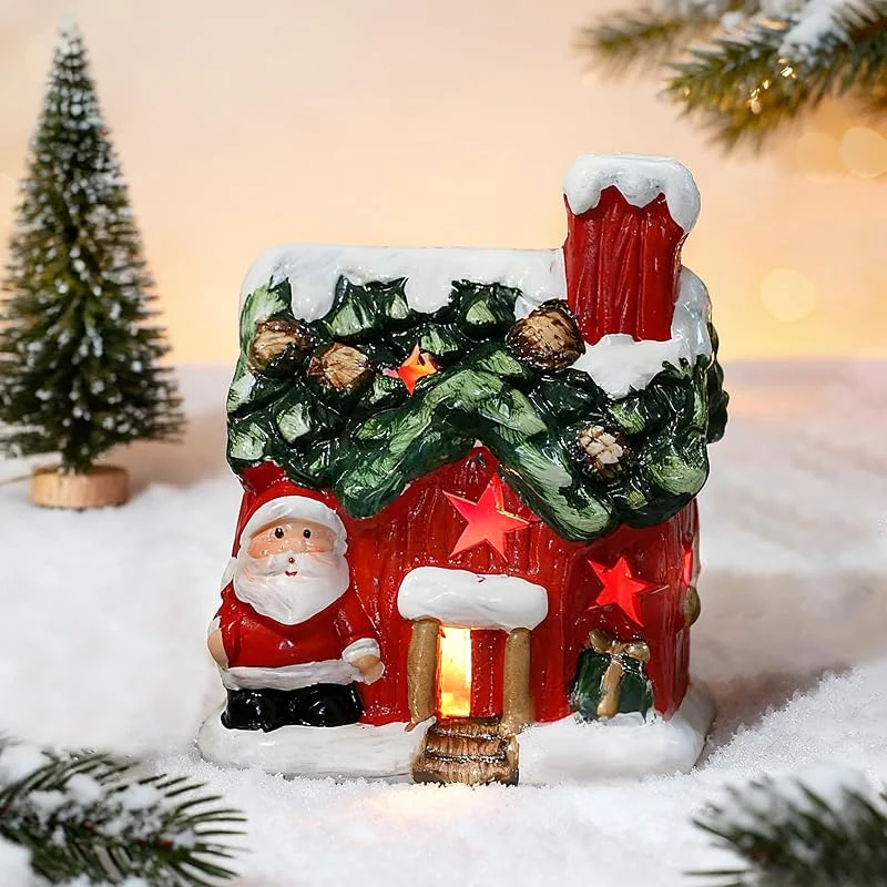 TZQFROCE Pueblo Navideño con Iluminación LED, Casas Navideñas de Cerámica, Adornos Navideños de Cerámica, Casas Navideñas para Decoración Navideña, Decoración de Invierno, Pueblo Navideño, Ventana — Decoracion Navidad