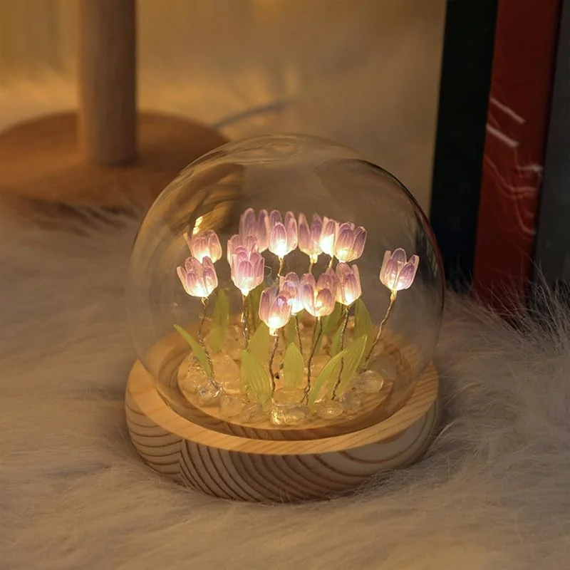 Visita la tienda de Richaa Lindas lámparas de tulipanes morados, luz nocturna de flores, decoración de dormitorio, regalos únicos para mujeres, funciona con pilas (no incluidas) — Cena a la luz de velas