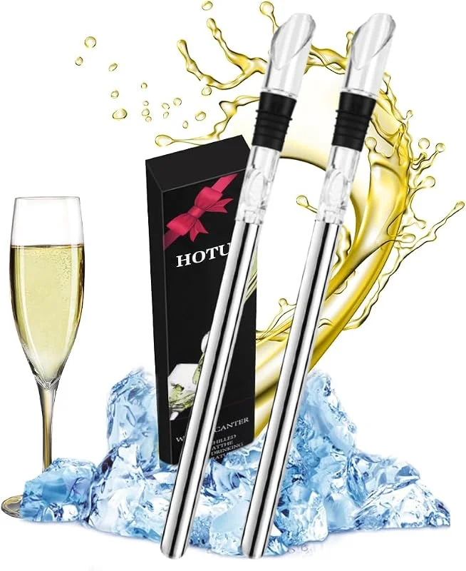 HOTUT Enfriador Botellas Vino con Varilla de Enfriamiento, 2PCS Barra de Enfriamiento para Botellas de Vino de Acero Inoxidable, Enfriador de Vino Antigoteo y Duradero para Los Amantes del Vino — Vino y mesa festiva