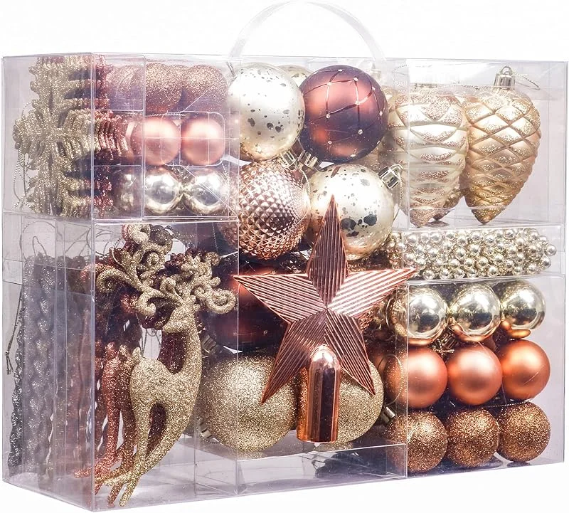 Visita la tienda de Valery Madelyn Valery Madelyn 100 Bolas de Navidad Plásticas, Set de Adornos y Decoración para Árbol de Navidad en Tema Bronce — Decoracion Navidad