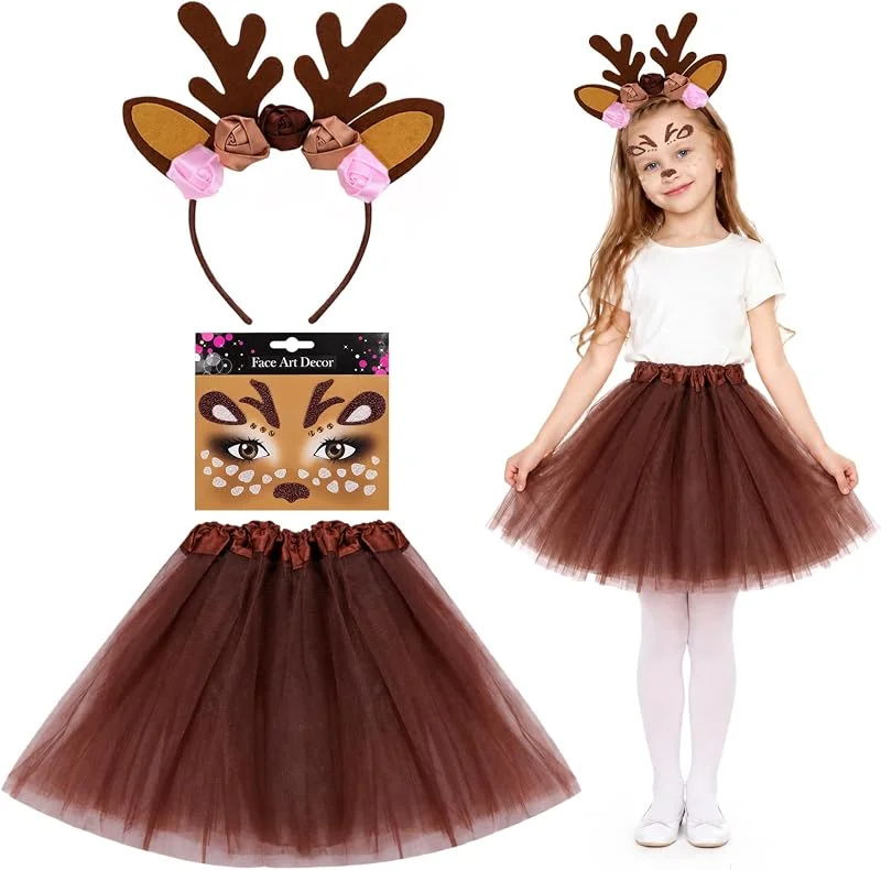 CATASTRBT Disfraz de Reno Niñas Disfrazarse Accesorios de Renos Navideño para Navidad Fiesta Cosplay Carnaval — Ropa Navidad