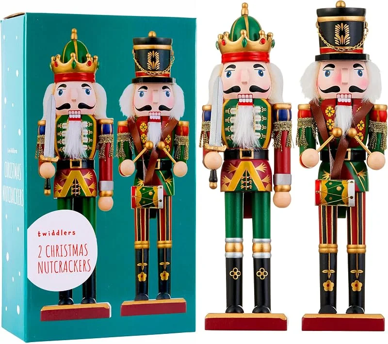 Visita la tienda de THE TWIDDLERS THE TWIDDLERS 2 Cascanueces Navidad Grandes 30 cm, Rey y Tambor Tradicional — Decoracion Navidad