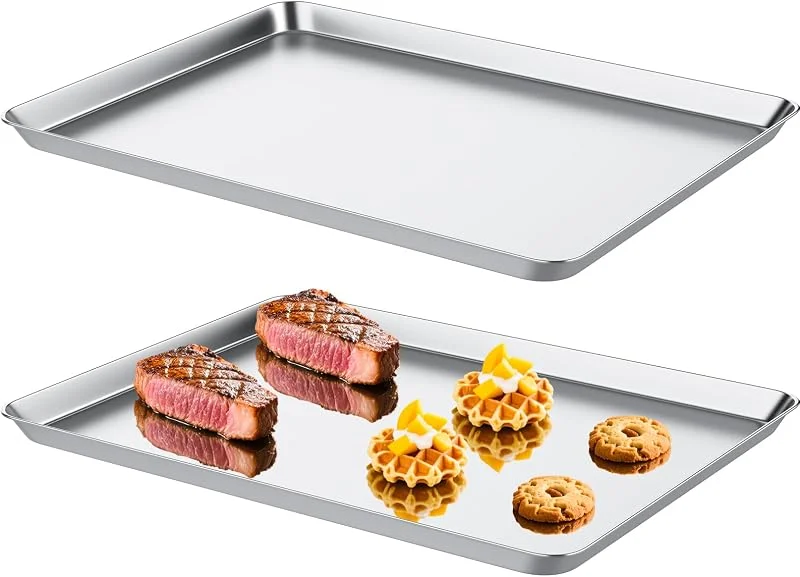 FoiiLiio 2 Piezas bandejas horno Profesional en Acero Inoxidable, 40 x 30 x 2, 5 cm, bandeja rectangular para hornear, Bandejas Para Hornear Antiadherentes, Juego Para Hornear Apto Para Horno — Hogar y cocina