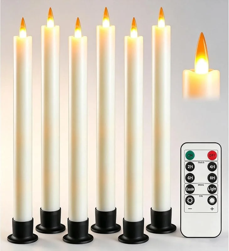 Visita la tienda de Da by Da by 6 Velas LED de Varilla Marfil, Llama Parpadeante Dinámica Realista, 1 Mando a Distancia, Plástico Resistente al Calor, Reutilizables y Ecológicas para Decoración de Interior y Exterior — Luces Navidad